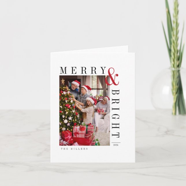 Tarjeta de Foto de Navidad Familiar Guión Moderno  (Anverso)
