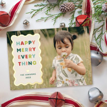 Tarjeta de Foto de Navidad Feliz Ondulada Marfil c