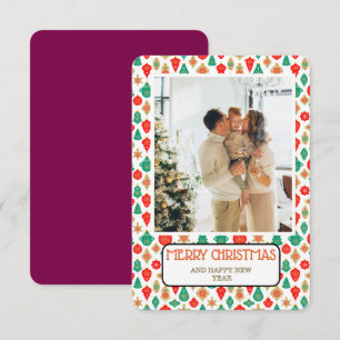 Tarjeta de Foto de Navidad Feliz Patrón de Adorno 