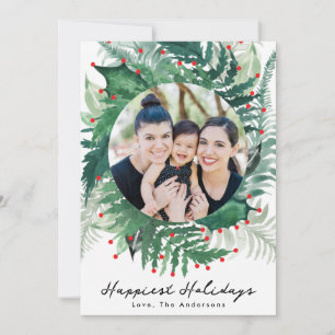 Tarjeta de Foto de Navidad Festiva Verde y Roja de