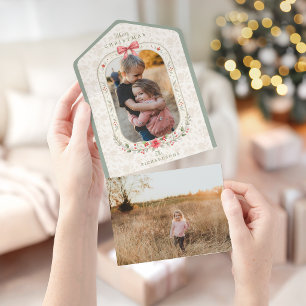 Tarjeta de Foto de Navidad Floral Acuarela Clásica