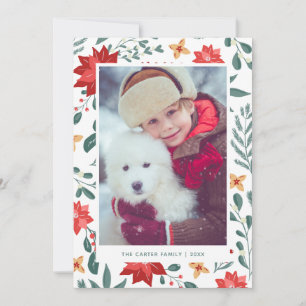 Tarjeta de Foto de Navidad   Floral de Vacaciones