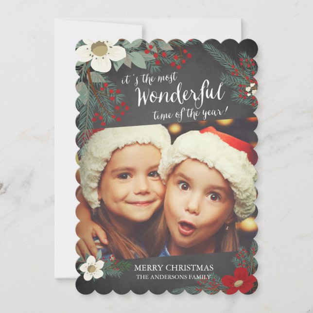 Tarjeta de Foto de Navidad Floral Maravillosa Piza (Anverso)