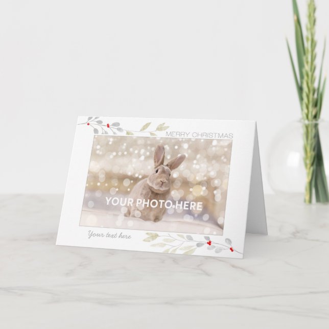Tarjeta de Foto de Navidad - Hojas de Oro Plata (Anverso)