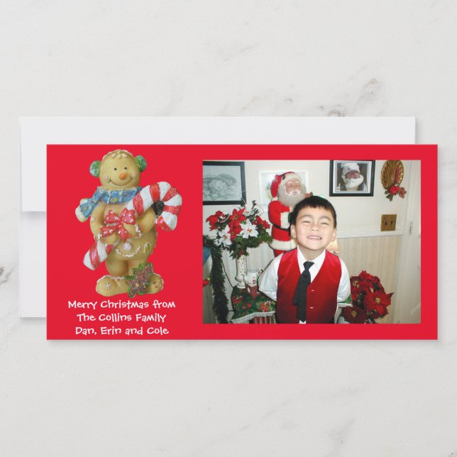 Tarjeta de foto de Navidad hombre de pan de jengib (Anverso)