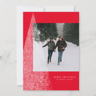 Tarjeta de foto de Navidad moderna con árbol nevad