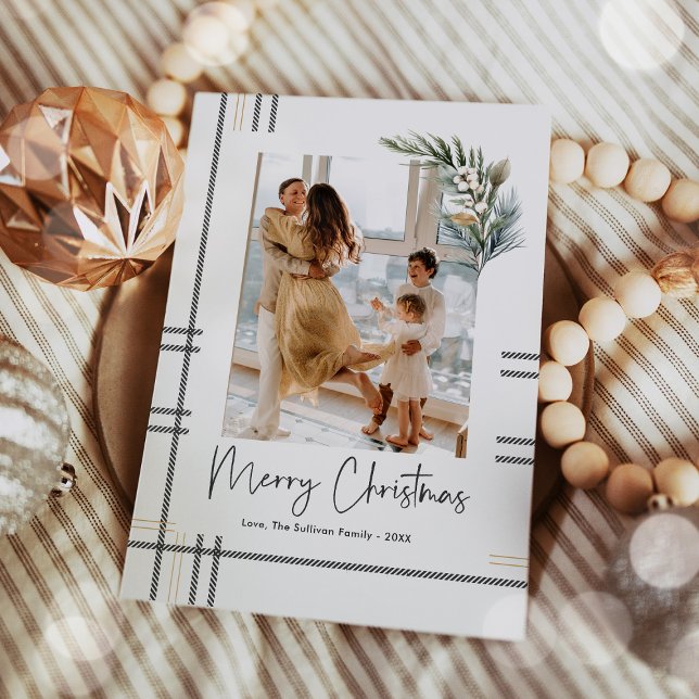 Tarjeta de foto de Navidad moderna de cuadros escr (Subido por el creador)