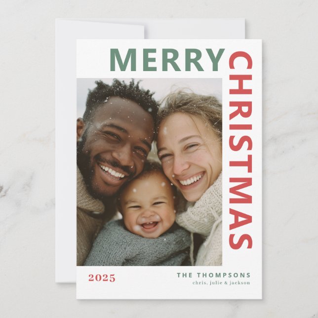 Tarjeta de Foto de Navidad Moderna Feliz Navidad (Anverso)