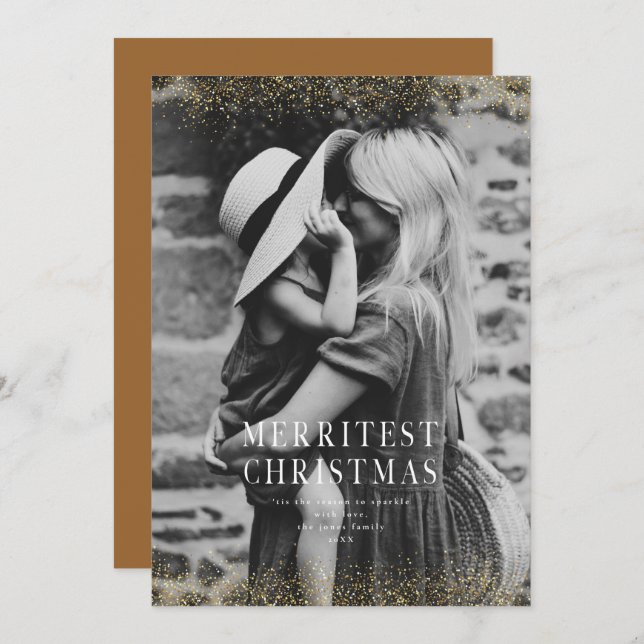 Tarjeta de Foto de Navidad muy Brillante con Purpu (Anverso / Reverso)