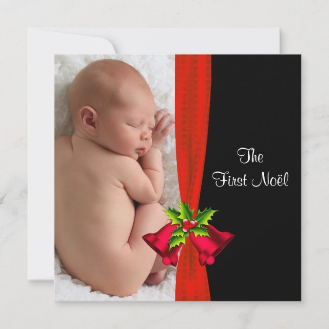 Tarjeta de foto de Navidad para bebé con campanas  (Anverso)