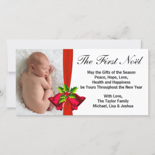 Tarjeta de foto de Navidad para bebé con campanas