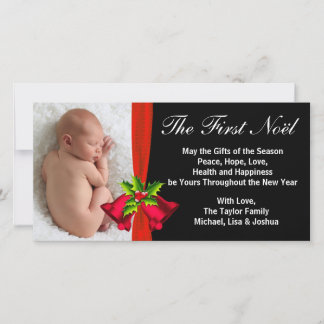 Tarjeta de foto de Navidad para bebé con campanas