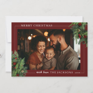Tarjeta de foto de navidad Red Merry con sobre