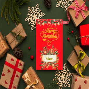 Tarjeta de Foto de Navidad Roja y Dorada Elegante