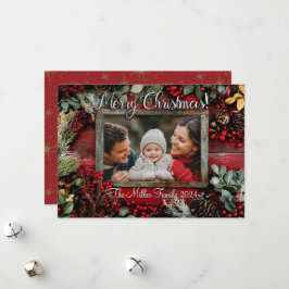 Tarjeta de foto de Navidad Rustic Family personali