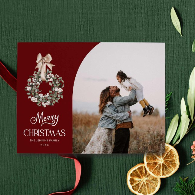 Tarjeta de foto de navidad Rustic Merry (Simple Christmas Photo Greeting Card)