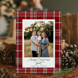 Tarjeta de foto de Navidad Rustic Plaid Family