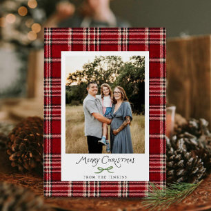 Tarjeta de foto de Navidad Rustic Plaid Family