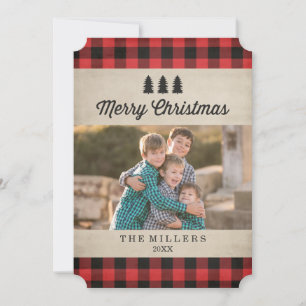Tarjeta de foto de Navidad Rustic Red Plaid