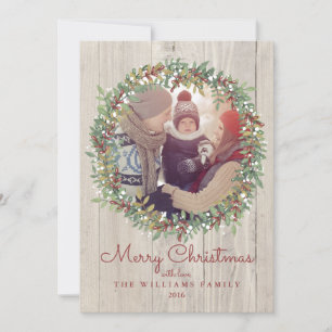 Tarjeta de foto de Navidad Rustic Wreath