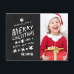 TARJETA DE FOTO DE NAVIDADES DE CHALKBOARD NEGRO<br><div class="desc">TARJETA DE FOTO DE NAVIDADES DE CHALKBOARD. Tipo de letra de tiza divertida utilizado en el fondo del efecto de tiza negra. Te deseo una Feliz Navidad y un Feliz Año Nuevo. Personaliza con tu nombre y foto familiar. Elke Clarke© para la Galería de Monogramas. Para un dicho diferente, por...</div>