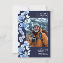 Tarjeta de foto de oración fúnebre floral azul