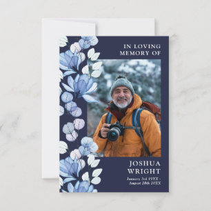 Tarjeta de foto de oración fúnebre floral azul