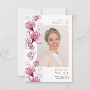 Tarjeta de foto de oración fúnebre floral rosa con
