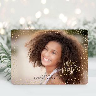 Tarjeta de foto de paisaje Navidad Puntos dora