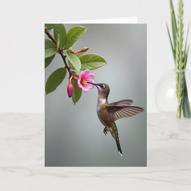 Tarjeta de Foto de Pájaro de Niebla Suave (Anverso)