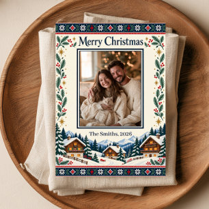 Tarjeta de foto de pueblo alpino de Navidad