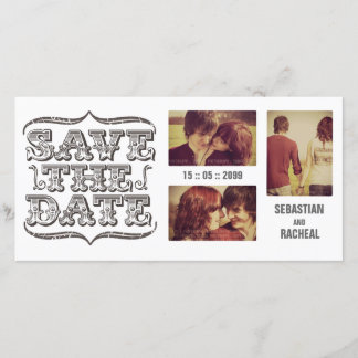 Tarjeta de foto de tipografía Vintage Save the Dat
