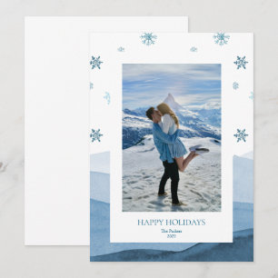Tarjeta de Foto de Vacaciones Azules Nevadas
