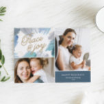 Tarjeta de Foto de Vacaciones Cerúlea<br><div class="desc">Un diseño artístico de vacaciones azul y dorado por Shelby Allison.</div>