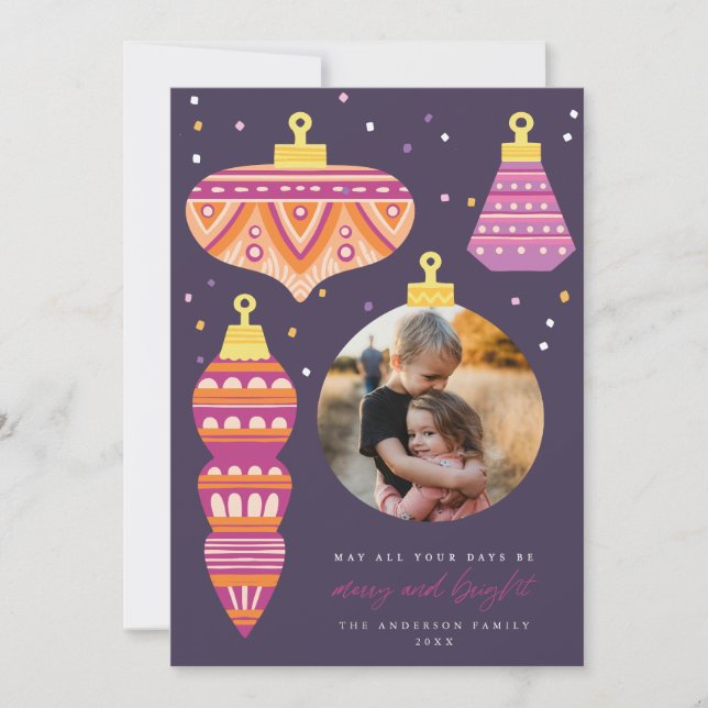 Tarjeta de foto de vacaciones con adorno retro (Anverso)