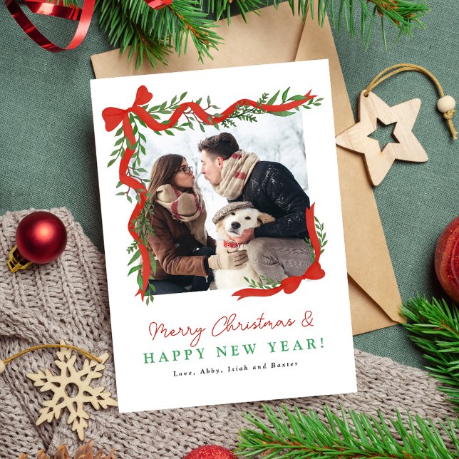 Tarjeta de Foto de Vacaciones con Lazo Rojo Minima (Subido por el creador)