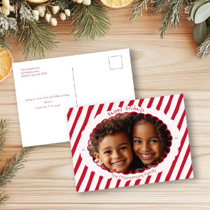 Tarjeta de foto de vacaciones con raya de bastón d