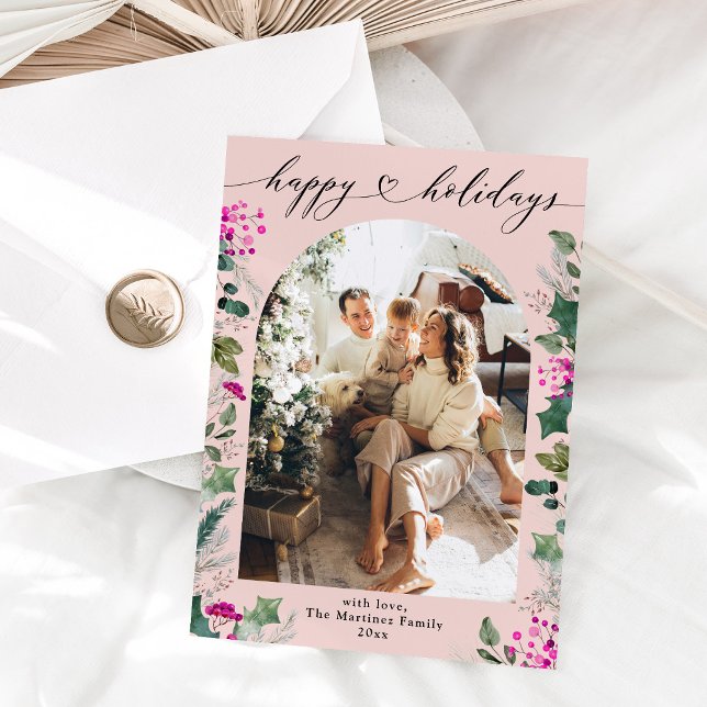 Tarjeta de Foto de Vacaciones Felices Rosa y Festi (Subido por el creador)