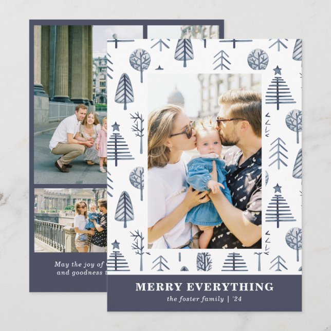 Tarjeta de Foto de Vacaciones Merry Everything 5 F (Anverso / Reverso)