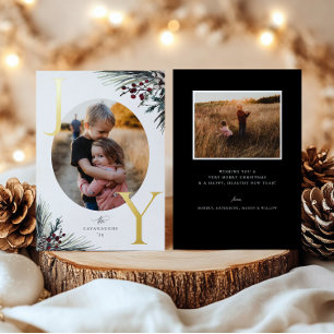 Tarjeta de Foto de Vacaciones Rustic Boughs Gold J