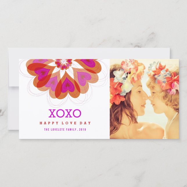 Tarjeta de foto de Valentine Flower Love Hearts Gr (Anverso)