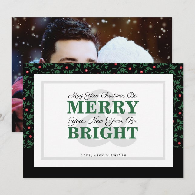 Tarjeta de Foto de Verdor Navideño con Tipografía  (Anverso / Reverso)