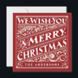 TARJETA DE FOTO DEL CHALKBOARD VINTAGE CHRISTMAS<br><div class="desc">DESEAMOS QUE SE ENCANTEN DE NAVIDAD: Luminosas y alegres Navidades estilo chalé SQUARE tarjeta fotográfica plana con tipografía retro roja y blanca, y elegantes remolinos decorativos al estilo Art Nouveau. Personalice esta tarjeta decorativa de bienvenida con su nombre familiar y agregue su foto familiar favorita. Moderna, clásica, moderna y elegante...</div>
