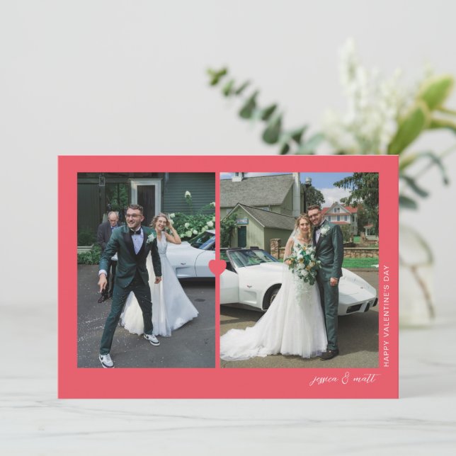 Tarjeta de foto del Día de San Valentín Heart Duo  (Anverso de pie)