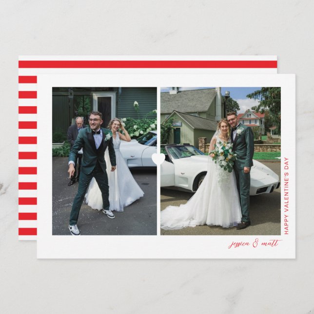 Tarjeta de foto del Día de San Valentín Heart Duo  (Anverso / Reverso)