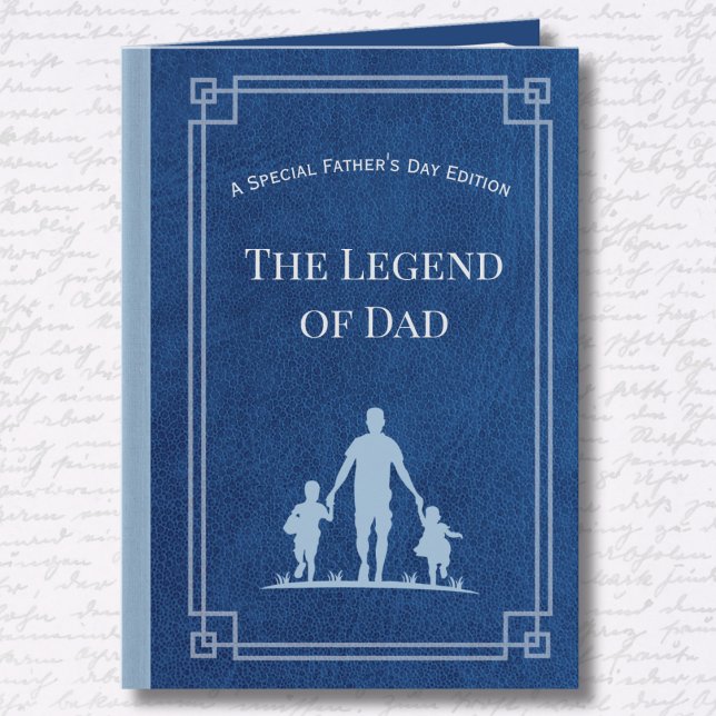 Tarjeta de Foto del Día del Padre con Tema de Libr (Front View: A timeless "First Edition" in classic navy for the legend of the family.)