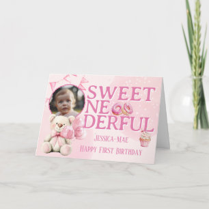 Tarjeta de foto del primer cumpleaños de niñas dul