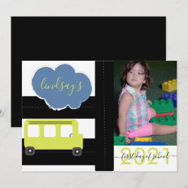 Tarjeta de foto del primer día de autobús escolar