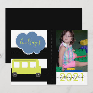 Tarjeta de foto del primer día de autobús escolar