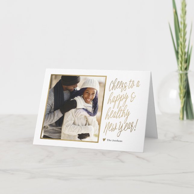 Tarjeta de Foto Doble de Año Nuevo Feliz y Saludab (Anverso)